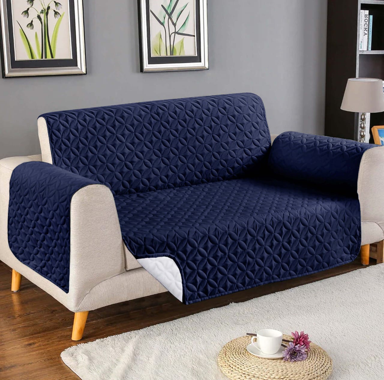 Ultrasonic Quilted Sofa Covers Navy Blue