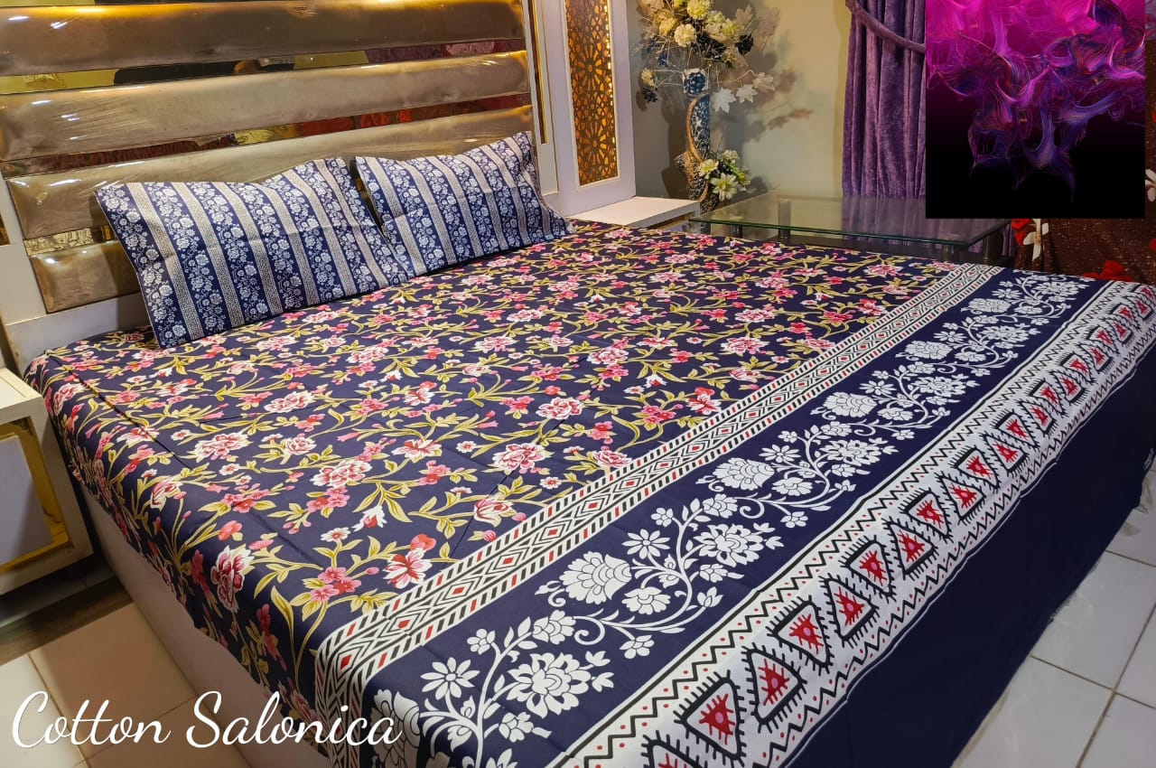 Salonika 3-Piece Mix Cotton King Size Bedsheet with Pillow Covers
