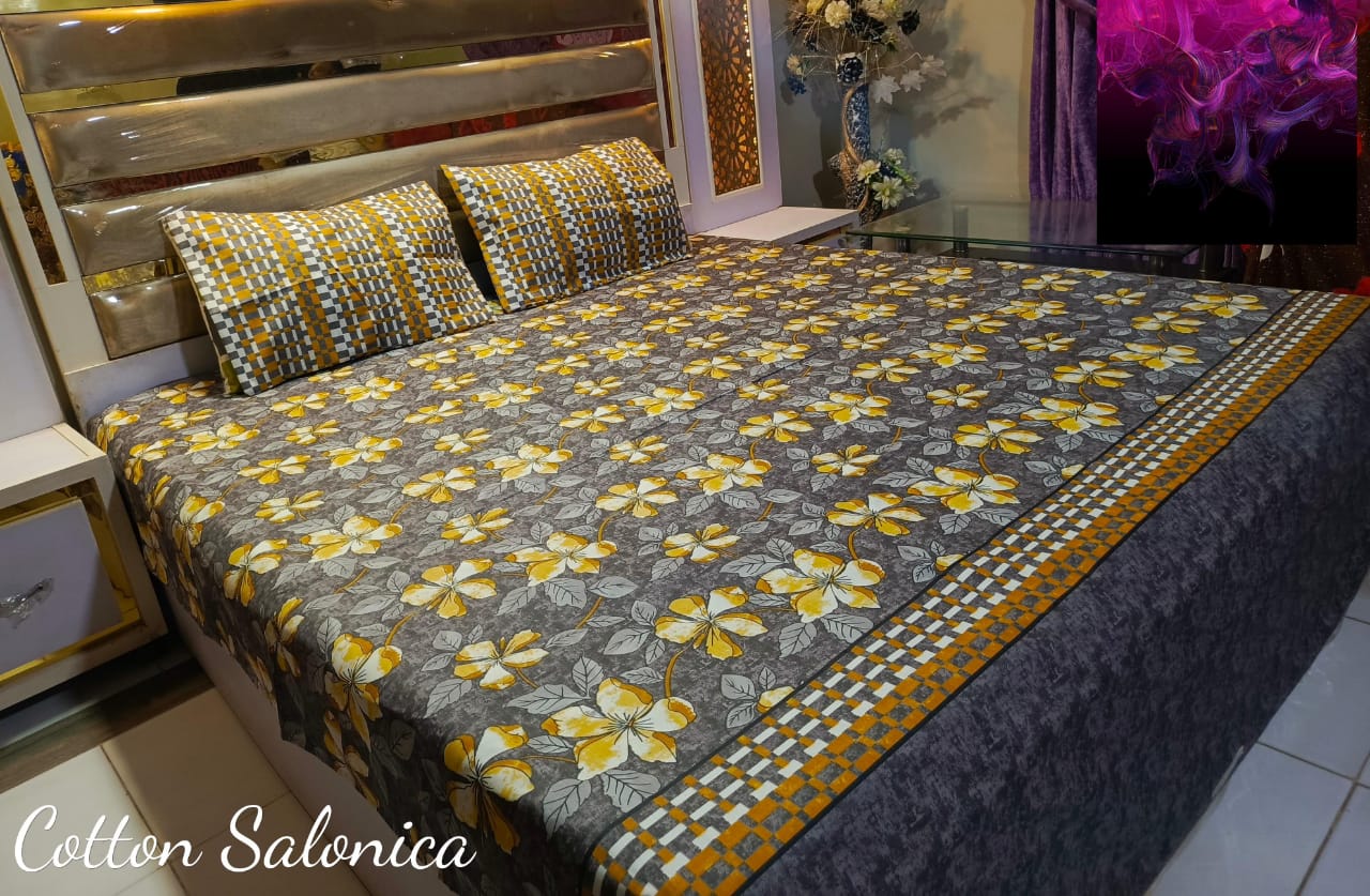 Salonika 3-Piece Mix Cotton King Size Bedsheet with Pillow Covers