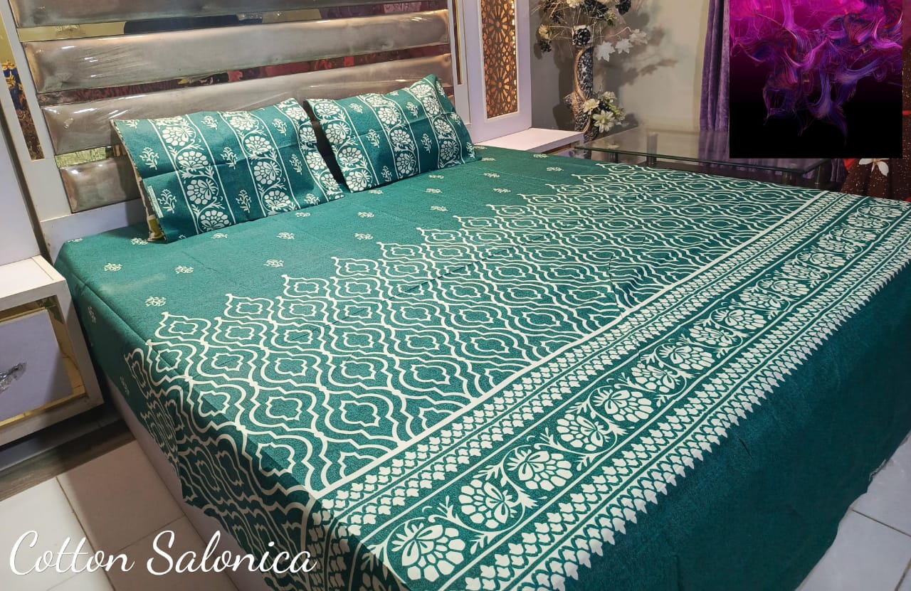 Salonika 3-Piece Mix Cotton King Size Bedsheet with Pillow Covers