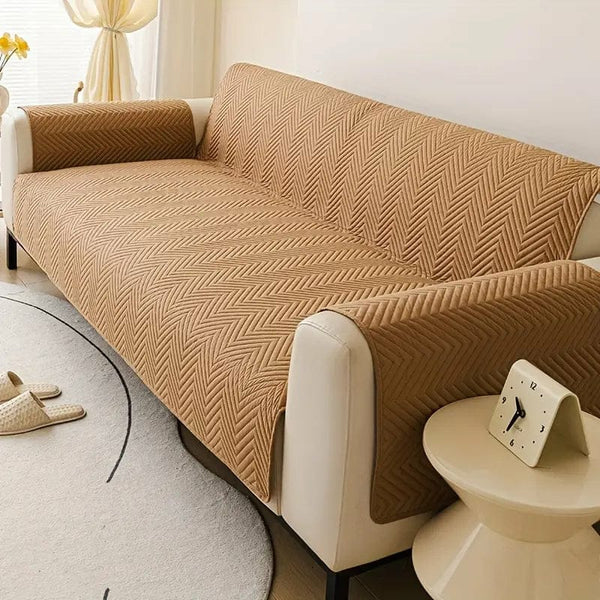 Zigzag Ultrasonic Quilted Sofa Cover Coffee