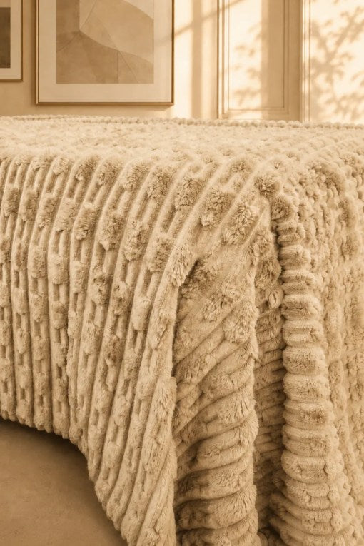 TEXTURED PLUSH BLANKET – CREAM BEIGE