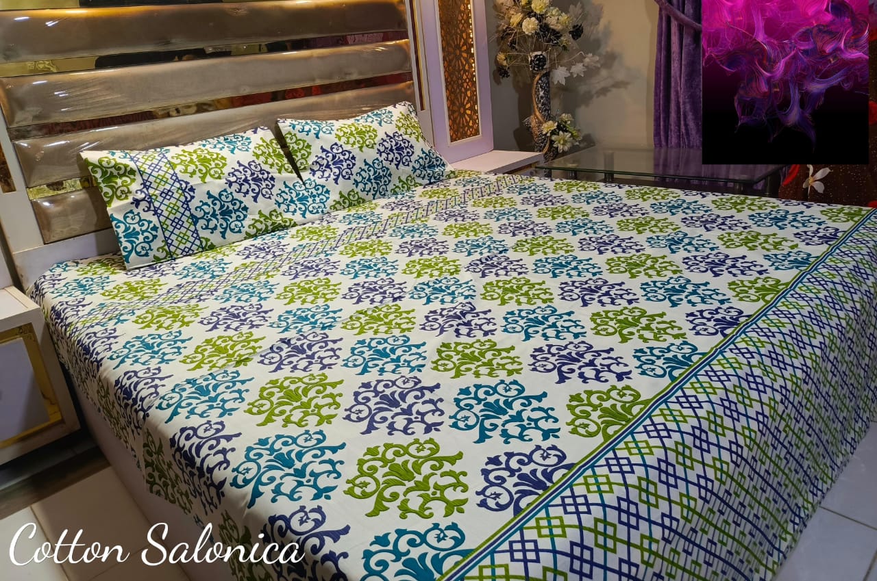 Salonika 3-Piece Mix Cotton King Size Bedsheet with Pillow Covers