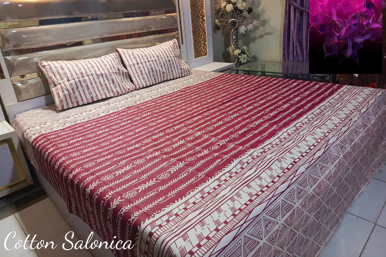 Salonika 3-Piece Mix Cotton King Size Bedsheet with Pillow Covers