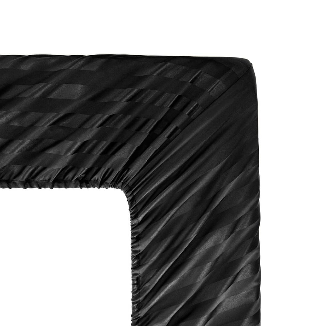 Cotton Sateen Stripe Fitted Sheet 3 Pcs - Black