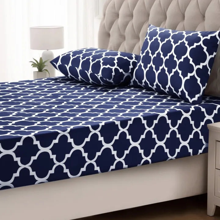 Cotton Sateen Printed Fitted Sheet 3 Pcs - Blue