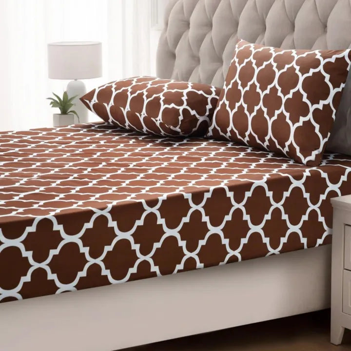 Cotton Sateen Printed Fitted Sheet 3 Pcs - Brown