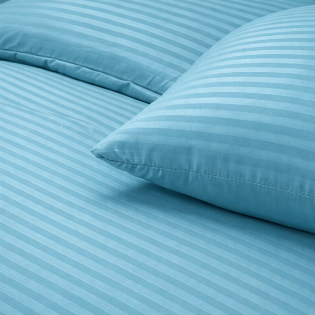 Premium Striped Flat Bedsheet Set Sky Blue - King Size