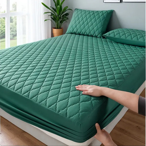 Quilted Waterproof Mattress Protector Double Green