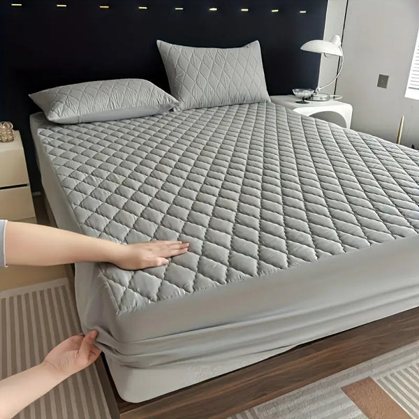 Quilted Waterproof Mattress Protector Double Bed Grey