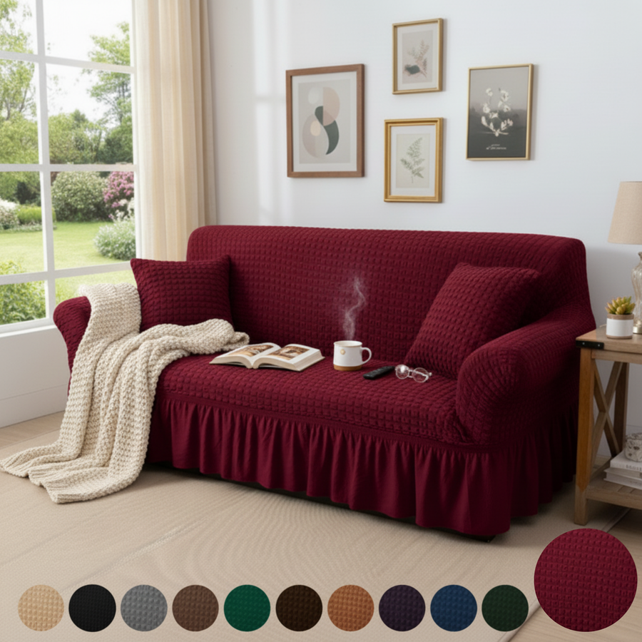 Turkish Style Bubble Sofa Cover Maroon