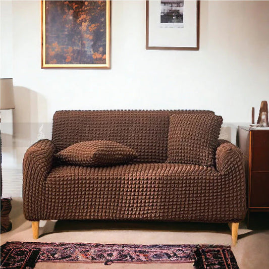 Fitted Style Bubble Stuff Sofa Cover Brown