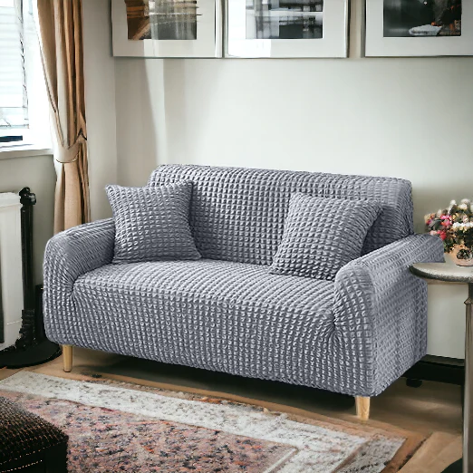 Fitted Style Bubble Stuff Sofa Cover Grey