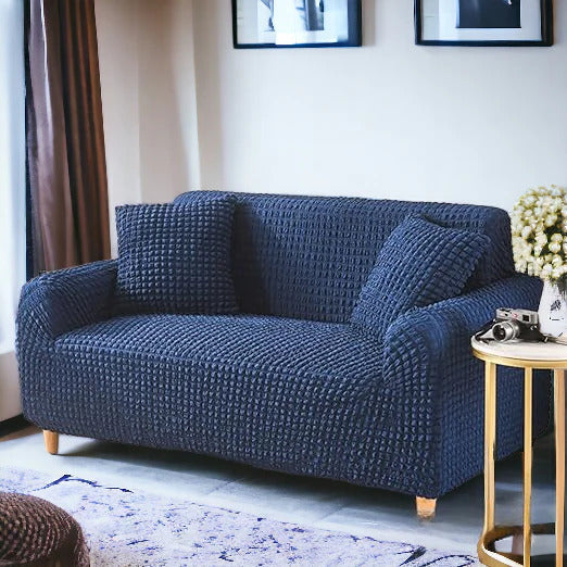 Fitted Style Bubble Stuff Sofa Cover Navy Blue