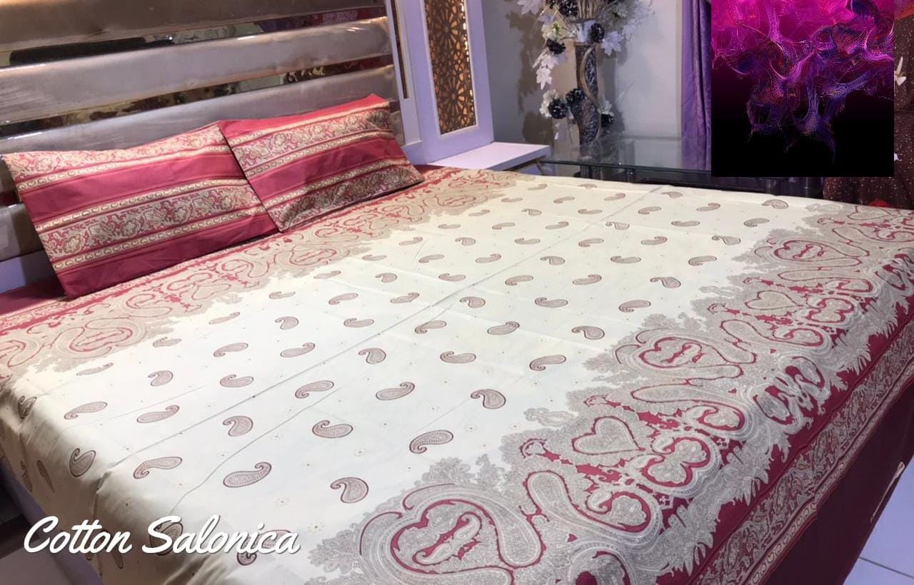 Salonika 3-Piece Mix Cotton King Size Bedsheet with Pillow Covers