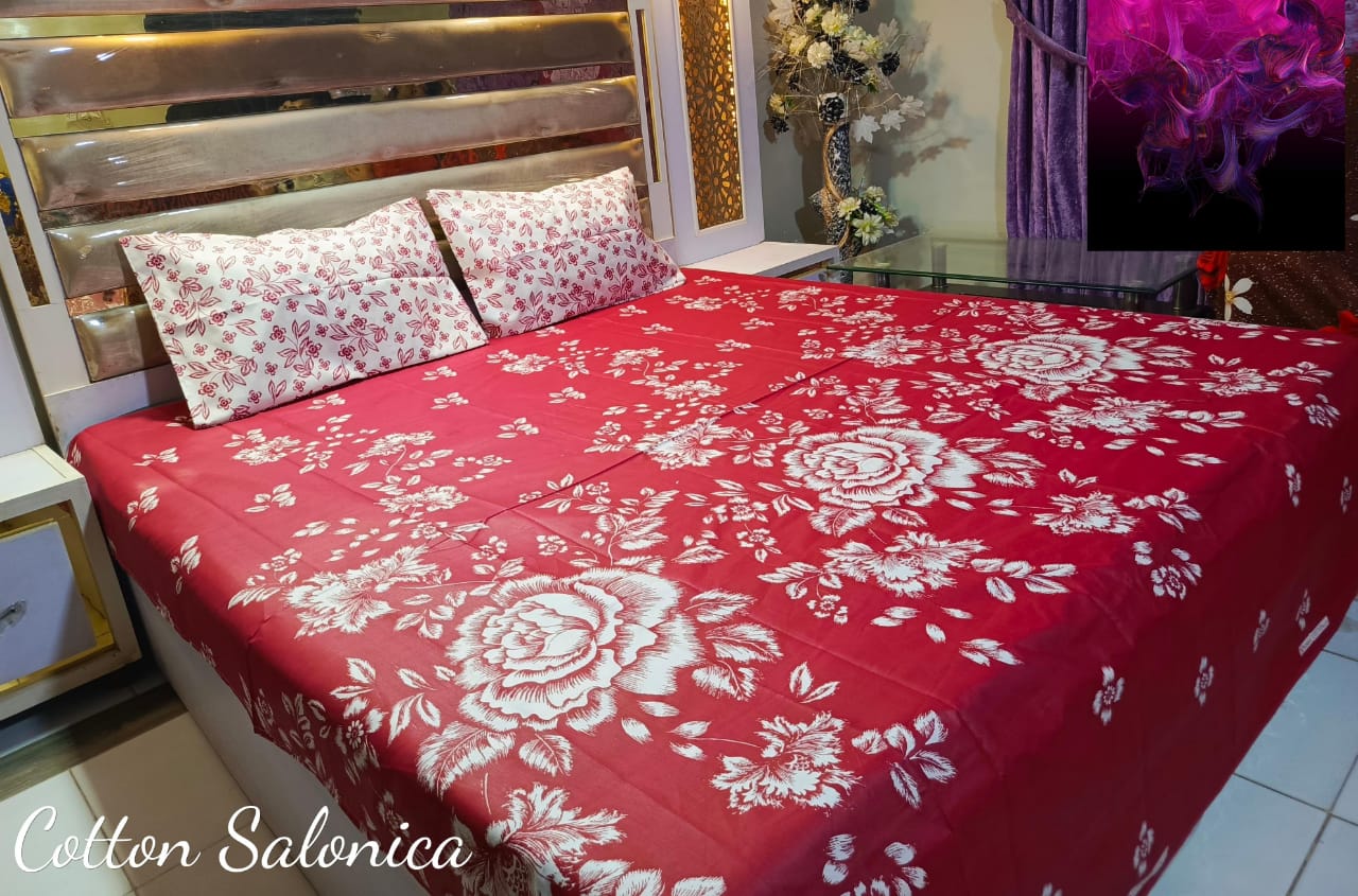 Salonika 3-Piece Mix Cotton King Size Bedsheet with Pillow Covers
