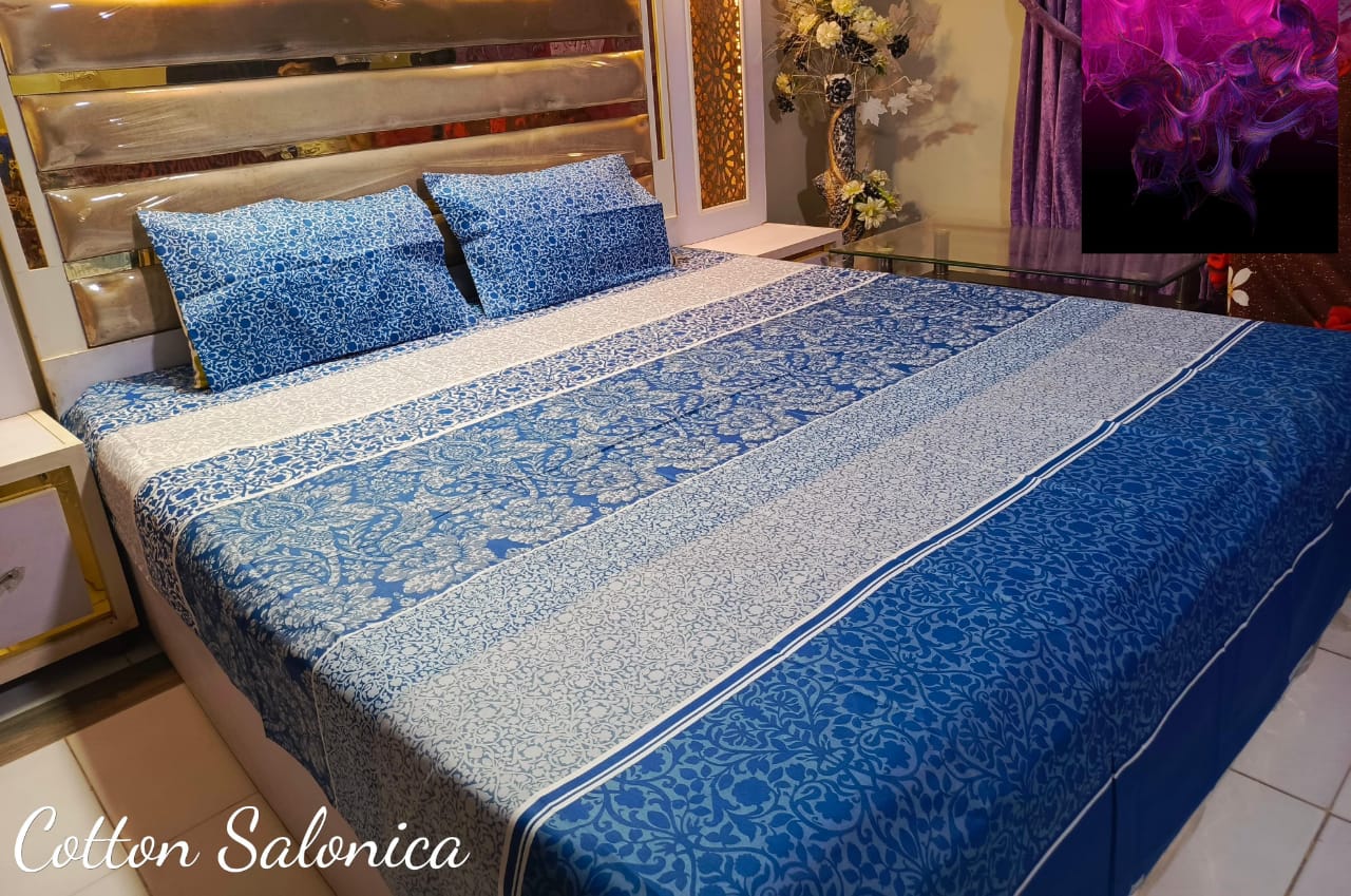 Salonika 3-Piece Mix Cotton King Size Bedsheet with Pillow Covers