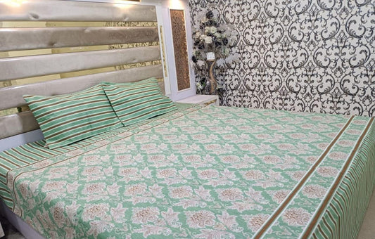 Salonika 3-Piece Mix Cotton King Size Bedsheet with Pillow Covers