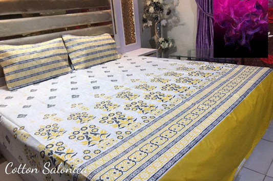 Salonika 3-Piece Mix Cotton King Size Bedsheet with Pillow Covers