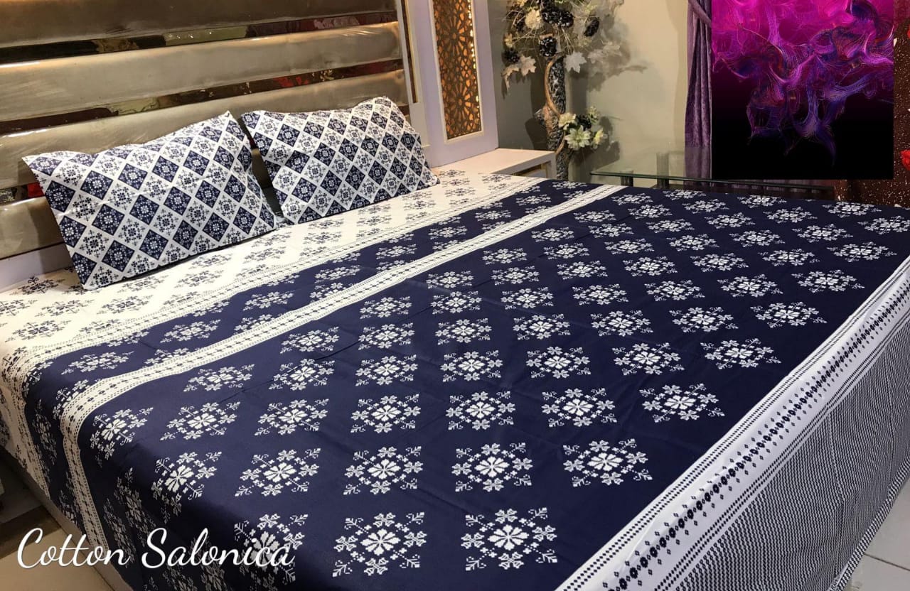 Salonika 3-Piece Mix Cotton King Size Bedsheet with Pillow Covers