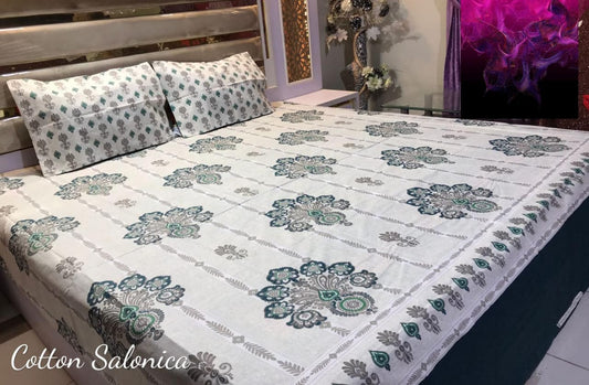 Salonika 3-Piece Mix Cotton King Size Bedsheet with Pillow Covers