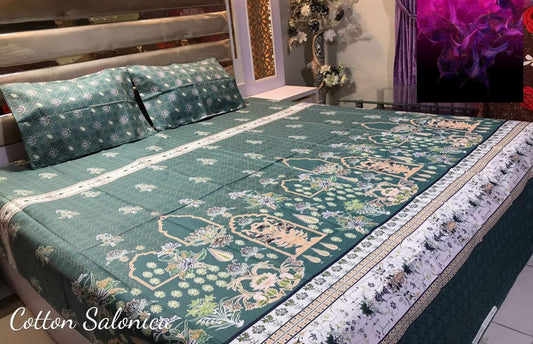Salonika 3-Piece Mix Cotton King Size Bedsheet with Pillow Covers
