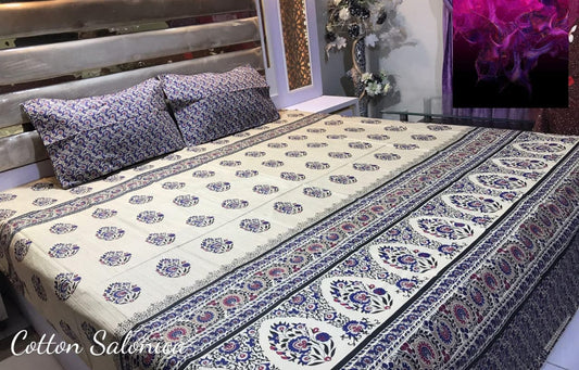 Salonika 3-Piece Mix Cotton King Size Bedsheet with Pillow Covers
