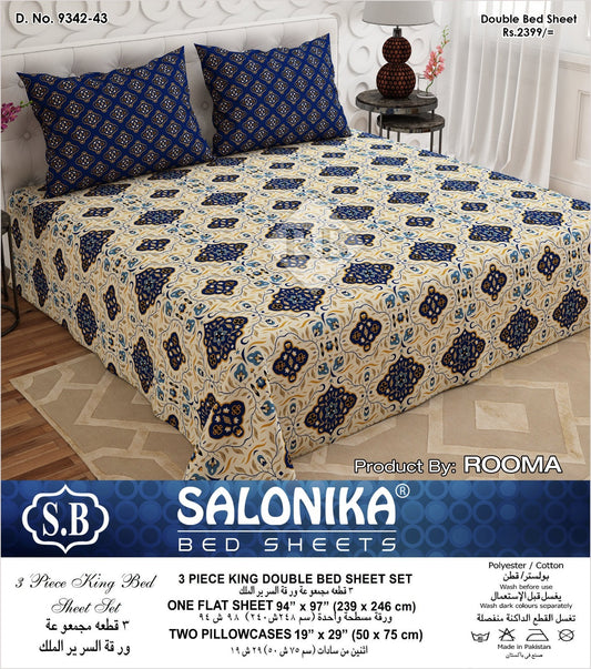 Salonika 3-Piece Mix Cotton King Size Bedsheet with Pillow Covers