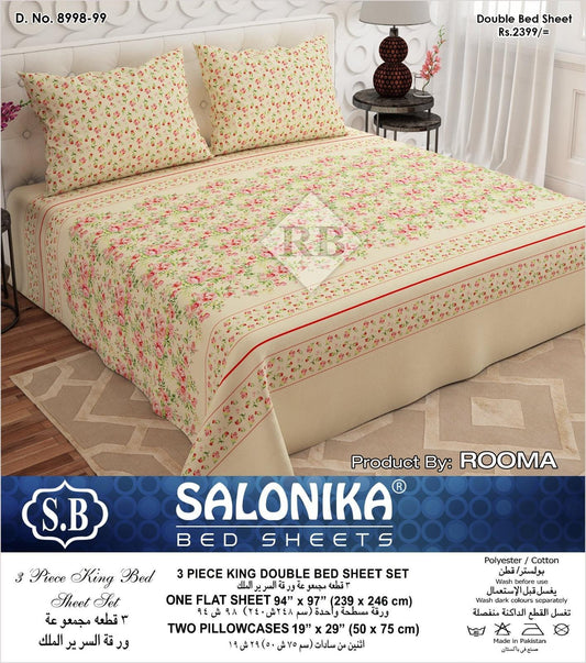 Salonika 3-Piece Mix Cotton King Size Bedsheet with Pillow Covers