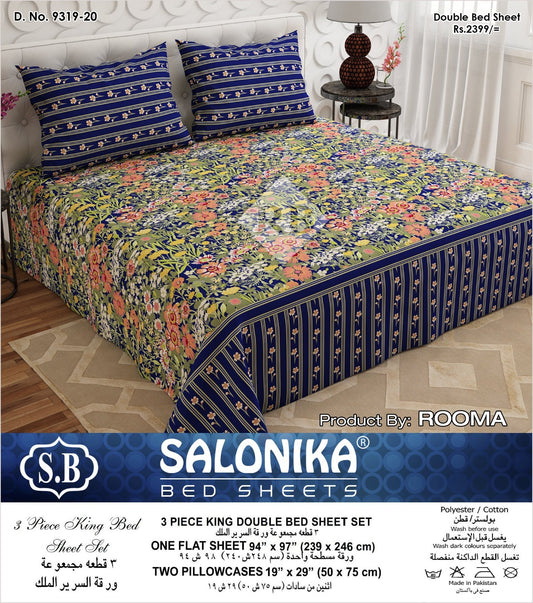 Salonika 3-Piece Mix Cotton King Size Bedsheet with Pillow Covers