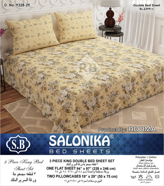 Salonika 3-Piece Mix Cotton King Size Bedsheet with Pillow Covers