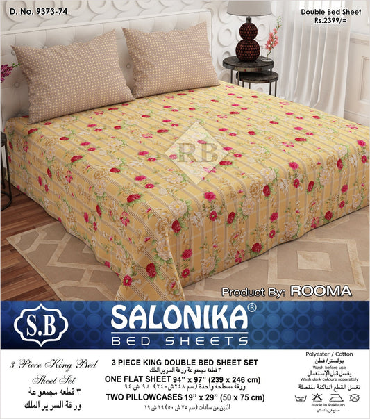 Salonika 3-Piece Mix Cotton King Size Bedsheet with Pillow Covers