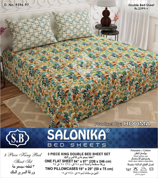 Salonika 3-Piece Mix Cotton King Size Bedsheet with Pillow Covers