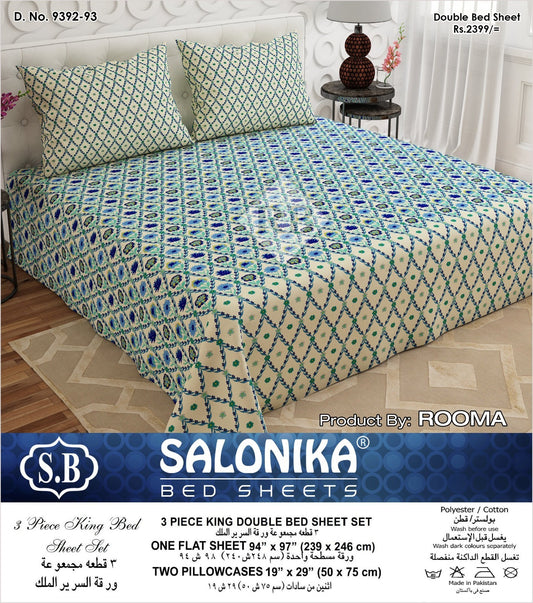 Salonika 3-Piece Mix Cotton King Size Bedsheet with Pillow Covers