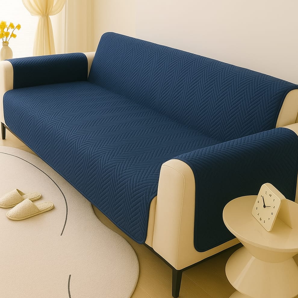 Zigzag Ultrasonic Quilted Sofa Cover Blue