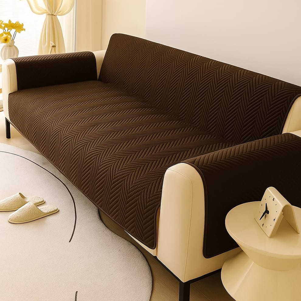 Zigzag Ultrasonic Quilted Sofa Cover Dark Brown