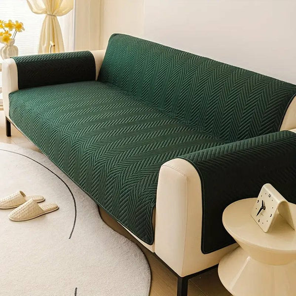 Zigzag Ultrasonic Quilted Sofa Cover Green