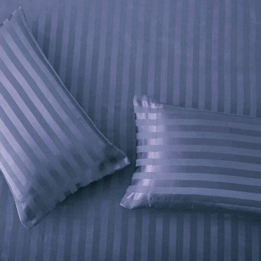 Cotton Sateen Stripe Fitted Sheet 3 Pcs - Indigo
