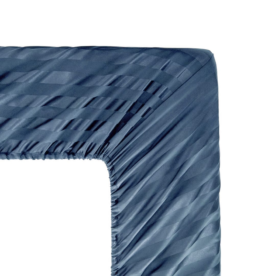 Cotton Sateen Stripe Fitted Sheet 3 Pcs - Blue