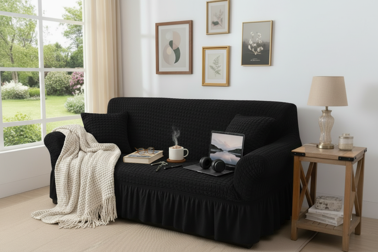Turkish Style Bubble Sofa Cover Black