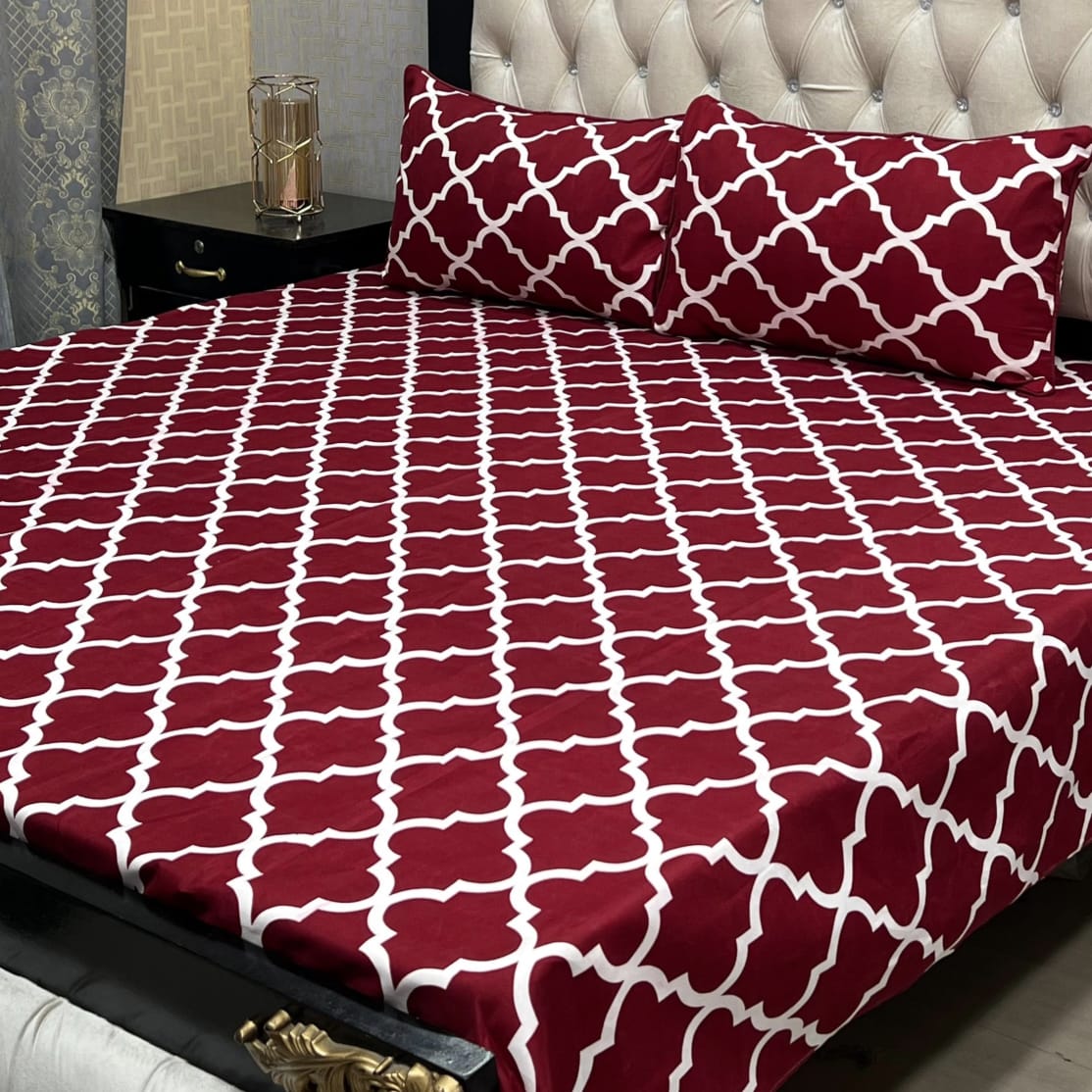 Cotton Sateen Printed Fitted Sheet 3 Pcs - Red