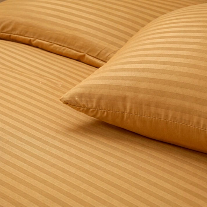 Premium Striped Flat Bedsheet Set Chikoo - King Size