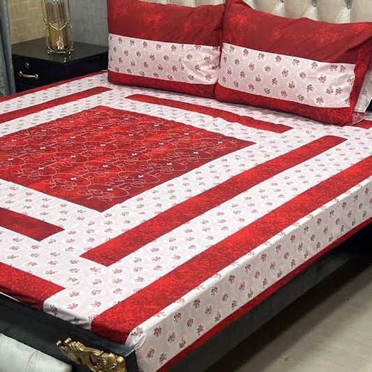 Bedsheet Embroidered Patch Work King Size BedSheets Red