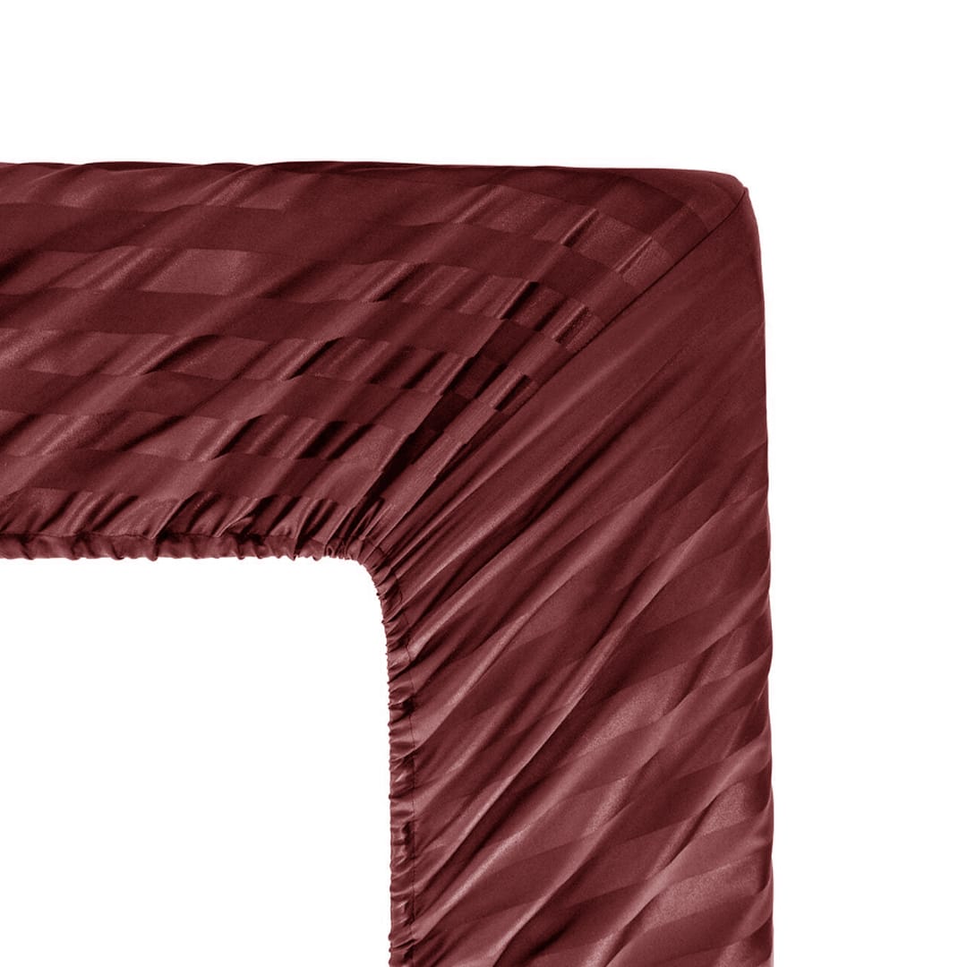Cotton Sateen Stripe Fitted Sheet 3 Pcs - Maroon