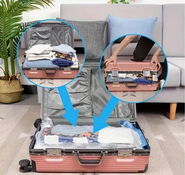 Vacuum Storage Bags 5 Pack with Hand Pump | Reusable Space Saving Compression Bags for Clothes, Blankets, Quilts, Pillows, Bedding etc.