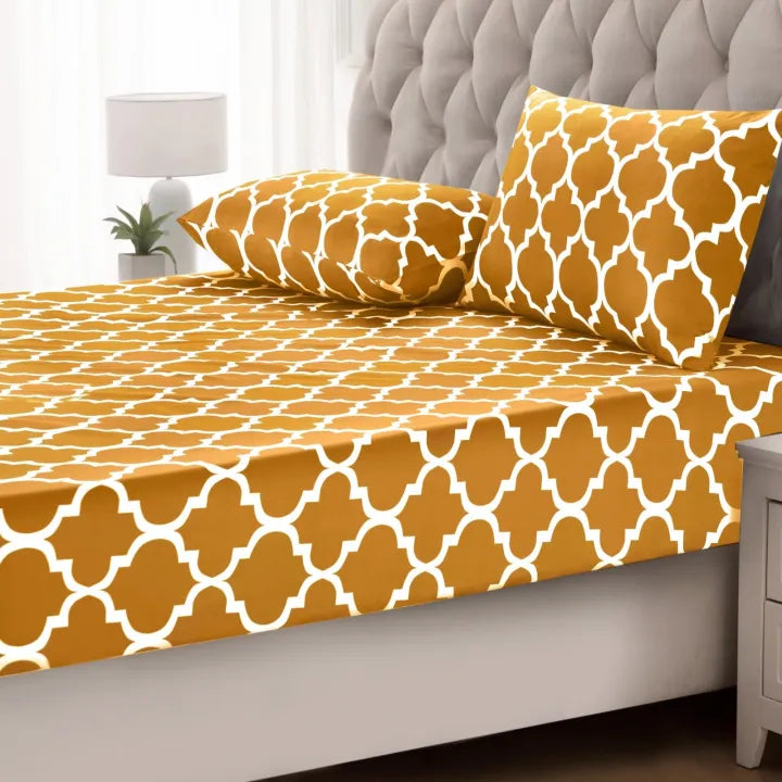 Cotton Sateen Printed Fitted Sheet 3 Pcs - Yellow