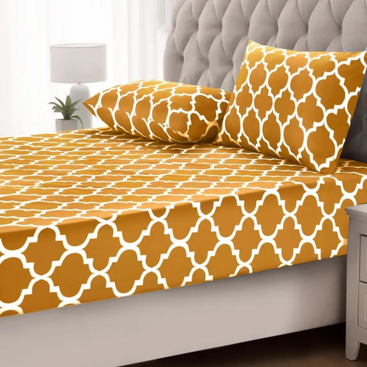 Cotton Sateen Printed Fitted Sheet 3 Pcs - Yellow