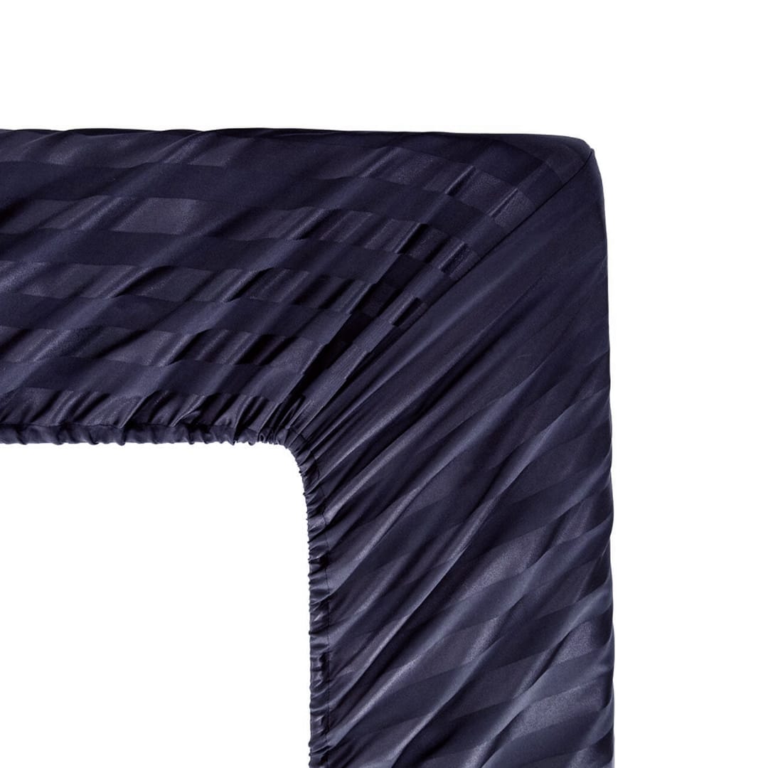 Cotton Sateen Stripe Fitted Sheet 3 Pcs - Indigo