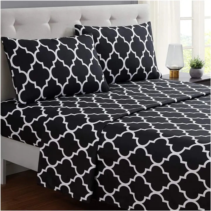 Cotton Sateen Printed Fitted Sheet 3 Pcs - black
