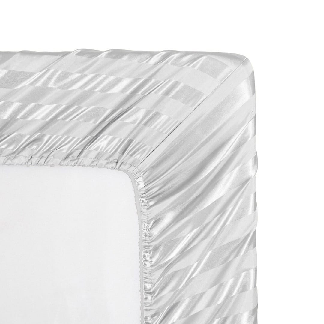 Cotton Sateen Stripe Fitted Sheet 3 Pcs - White